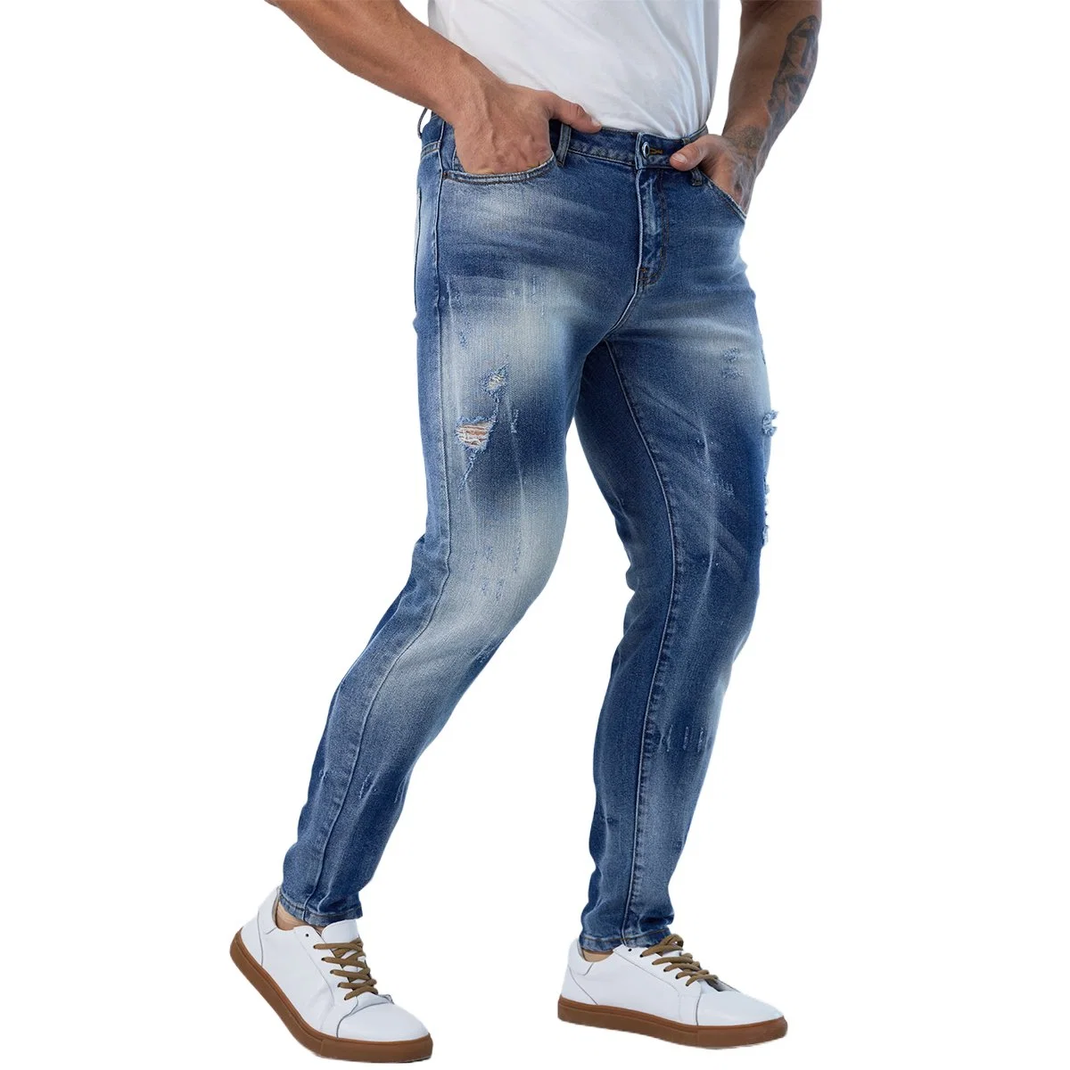 Individuelle Modische Mittelblaue Designer Skinny Jeans Für Herren