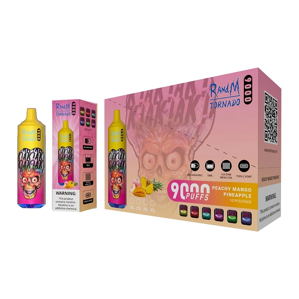 Novo lançado 9K Baforadas Randm Tornado 9000 18ml e-Liquid &amp; Tipo C 850 mAh recarregável Ecig descartáveis borlas para 9000 e cigarros Vape descartáveis