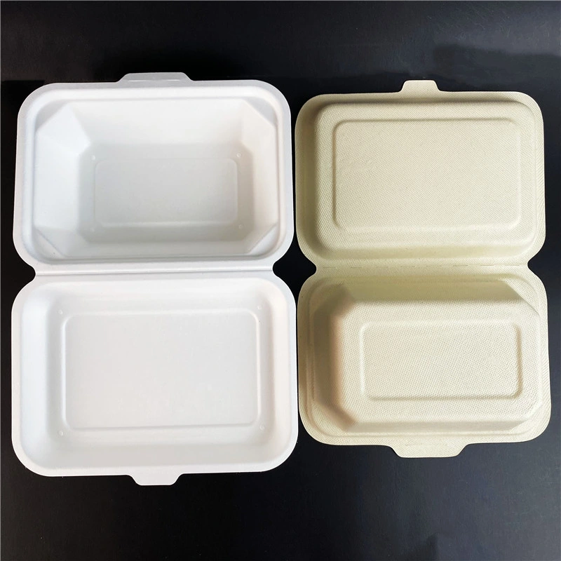 Bagasse Pulp Hinge Lunch Box -[9*6, Pfas Free]- Biodegradable Compostable Disposable Waterproof and Oil Proof, Heavy Duty