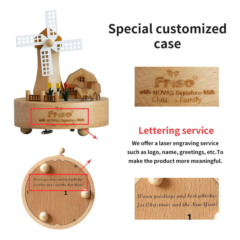 Creative Cute Animals Wind up Customized Song Wood Mini Music Box for Gifts