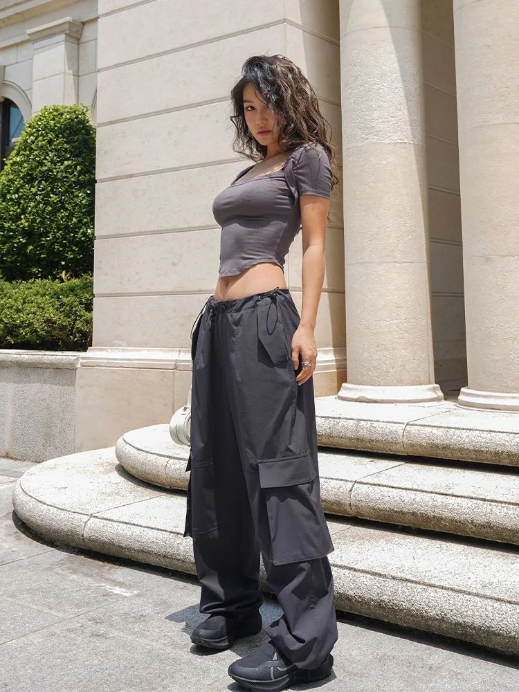 Street Wide-Leg Pants Drawstring Quick-Drying Retro Hot Girl Hip-Hop Bundle Feet Parachute Pants Loose Overalls