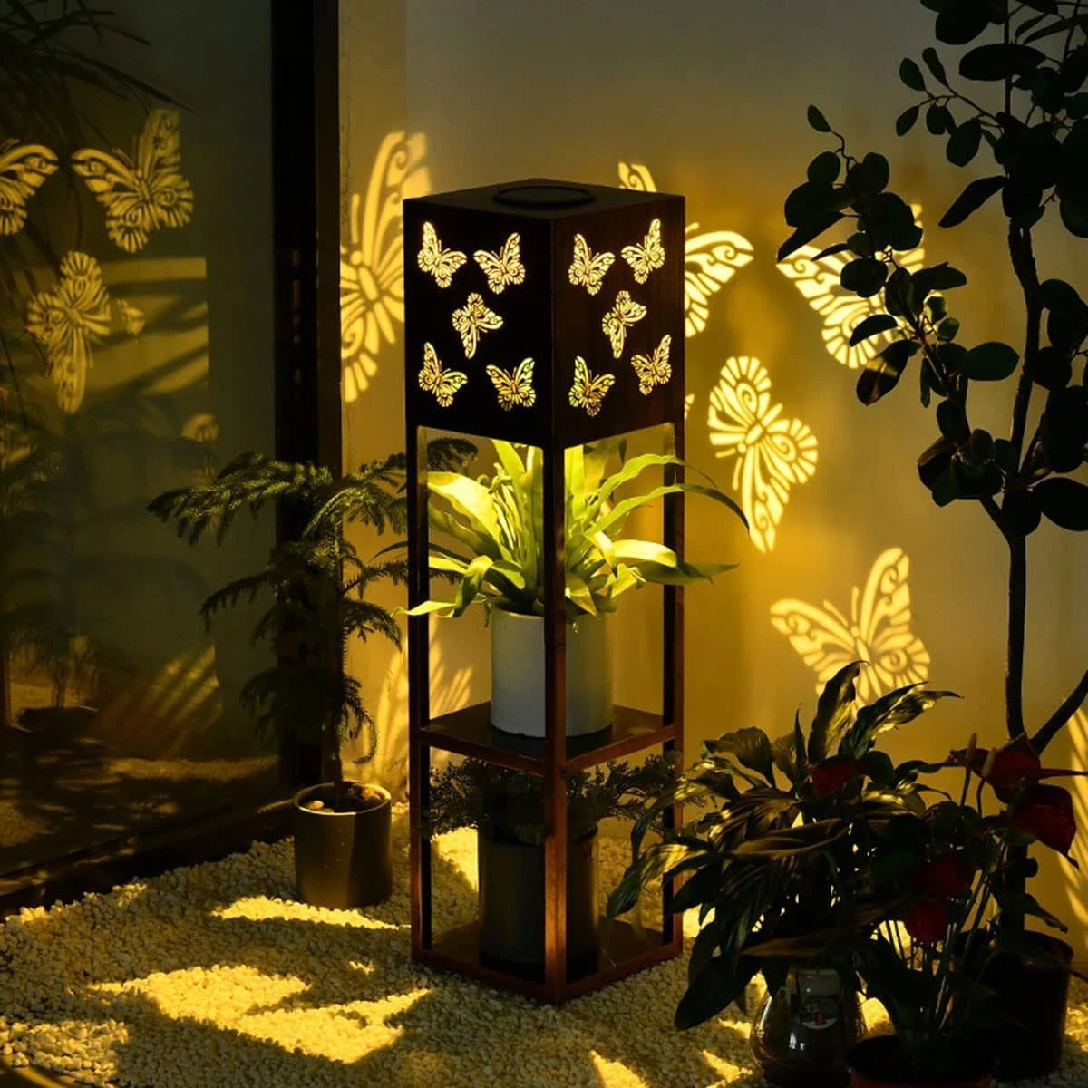 Luzes LED Projection Butteryfly com suporte de flor de camada dupla