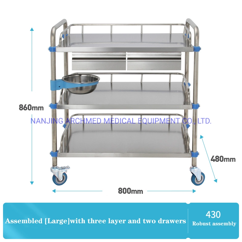 Customized Professional Stainless Steel First Aid Treatment Cart Medical Instrument Trolley