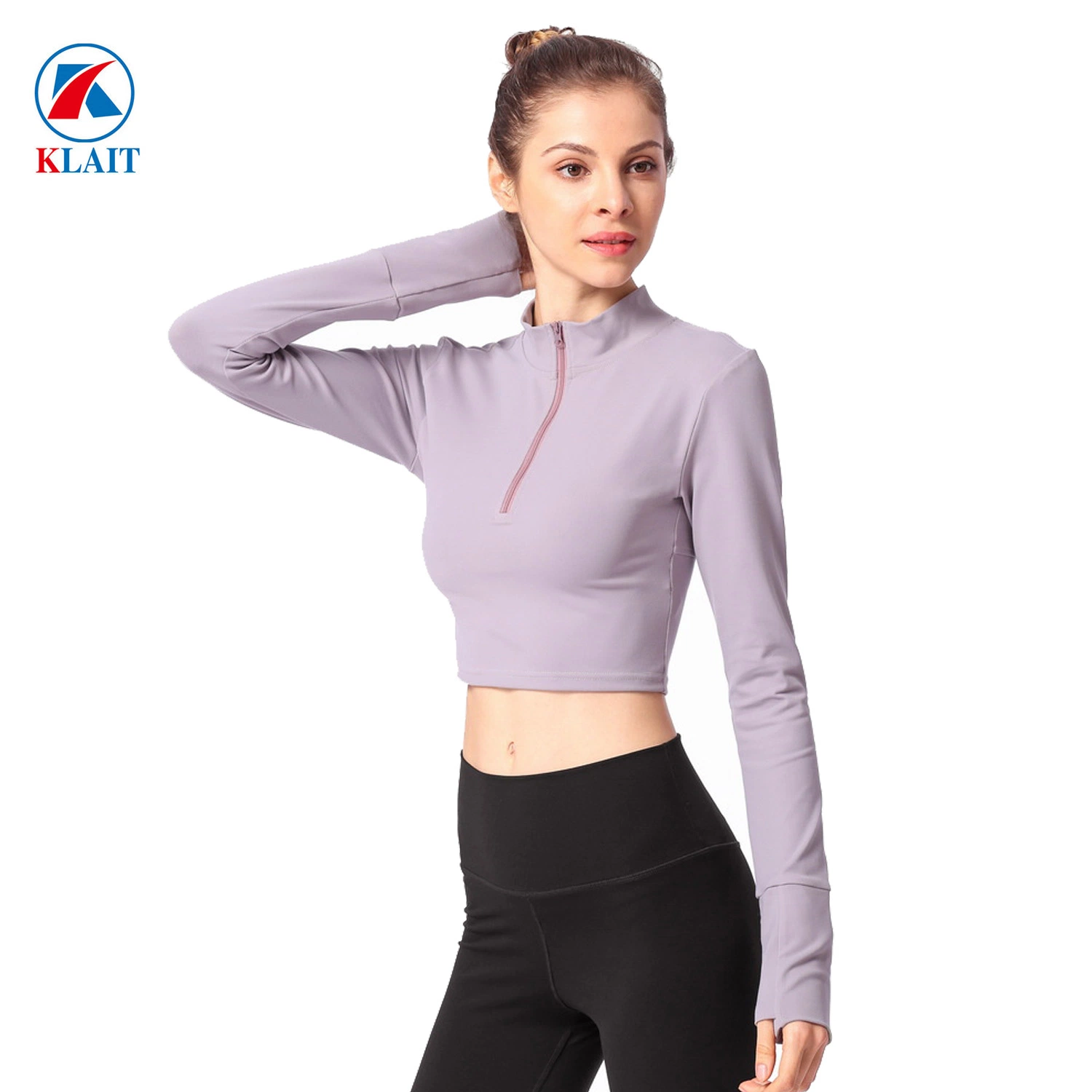 Women's Yoga Thumb Hole Long Sleeve Night Running Sport Slim Front Zip High Elastic Fitness Wear with Chest Cushion