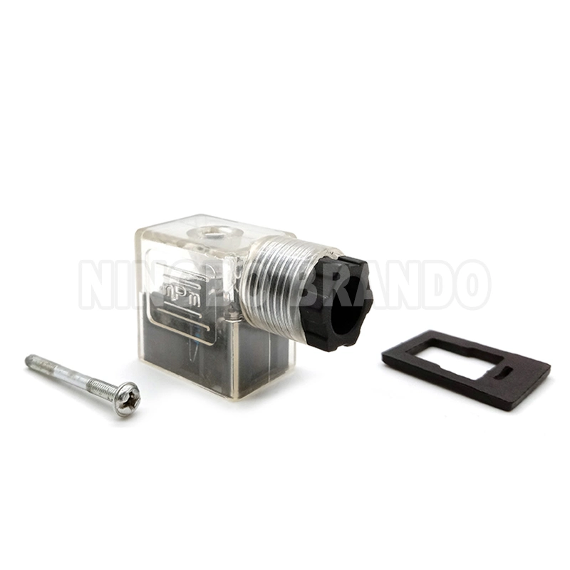 DIN43650B AC DC MPM transparente 11mm con protección IP65 2P+E el conector de la bobina de válvula de solenoide con LED DIN 43650B DIN 43650 Formulario B