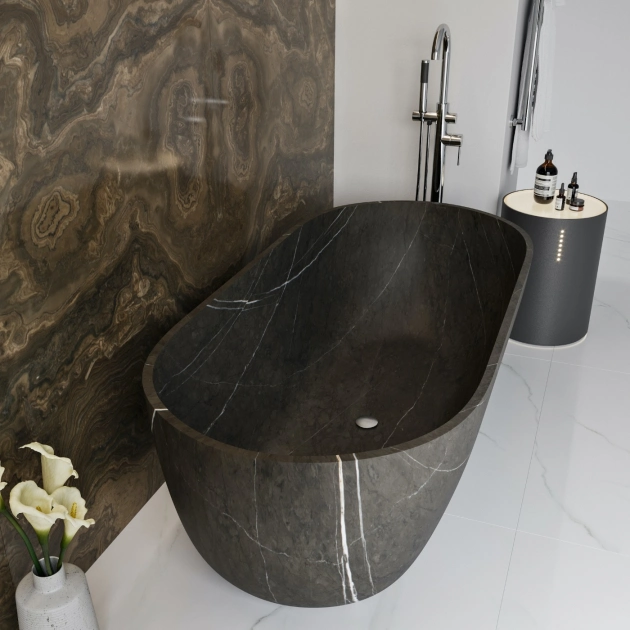 Black/Carrara White Bathtubs for Modern Bathroom Ideas with Freestanding Installation