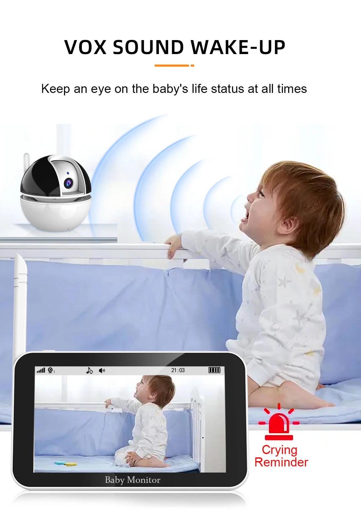 Écran LCD 5 pouces et écoute-bébé à écran tactile avec Smart Caméra Wi-Fi surveillance écran LCD Talk Night Vison bidirectionnel Caméra de surveillance de bébé 720p