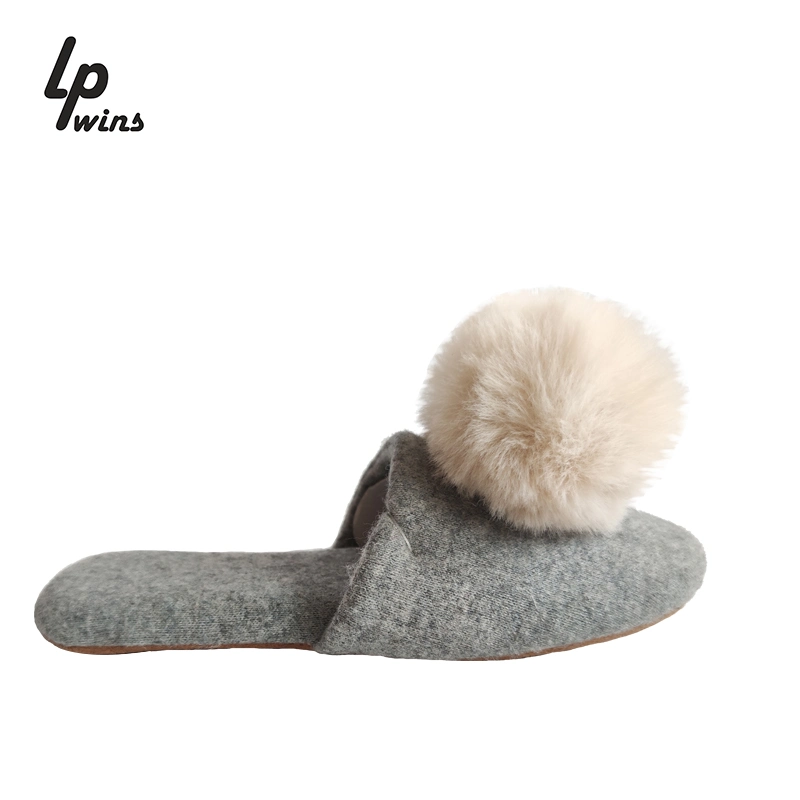 Fashion Ladies Furry Ball Slipper Custom Design Women Indoor Footwear