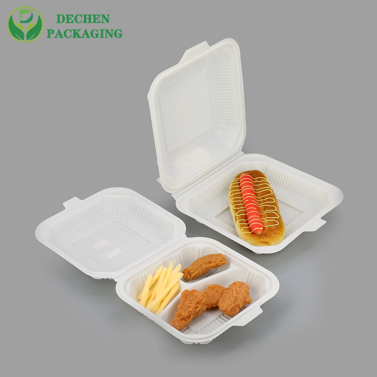 Contenedor de alimentos desechable biodegradable al por mayor de almidón de maíz, bagazo de caña de azúcar y pulpa de papel de almeja con tapa para preparación de comidas en restaurantes para llevar, compostable para almuerzos para llevar