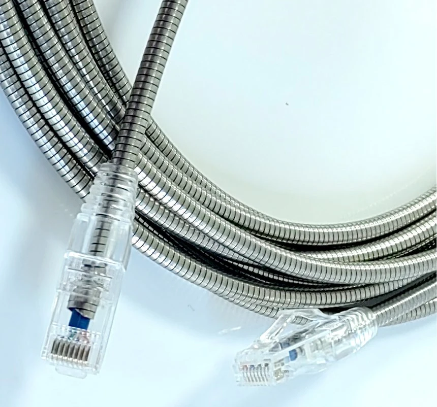 OEM Steel Armored Crossed Cat5e Network Cable, Slim, STP, LSZH, Gray