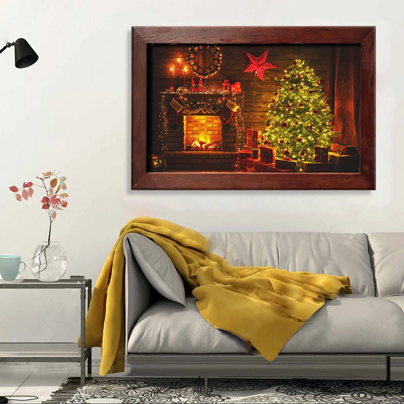 Домашняя оформление сцены Рождества дерево групп соединительных линий большой фоторамки светодиод горит Canvas стены для произведений изобразительного искусства
