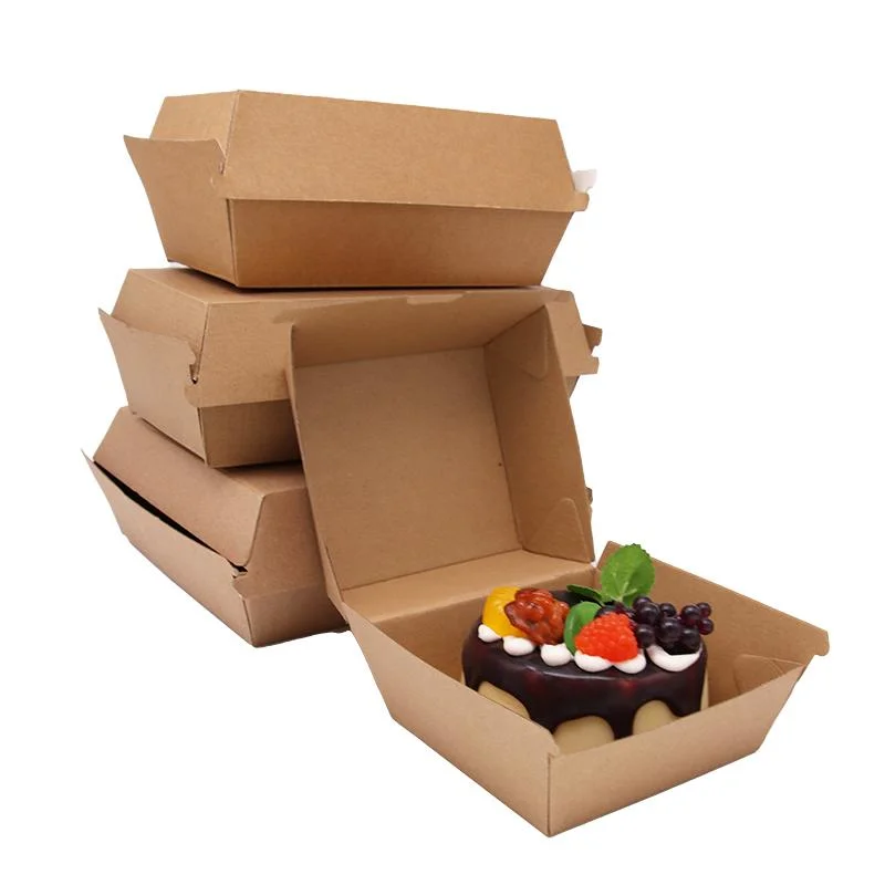 Wholesale/Supplier Disposable Compostable Eco-Friendly Kraft Paper Packaging Burger Bread Mini Tray Lunch Box