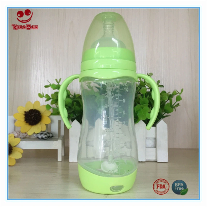 Automatic Straw Wide Neck PP Baby Feeding Bottles with Handles 300ml