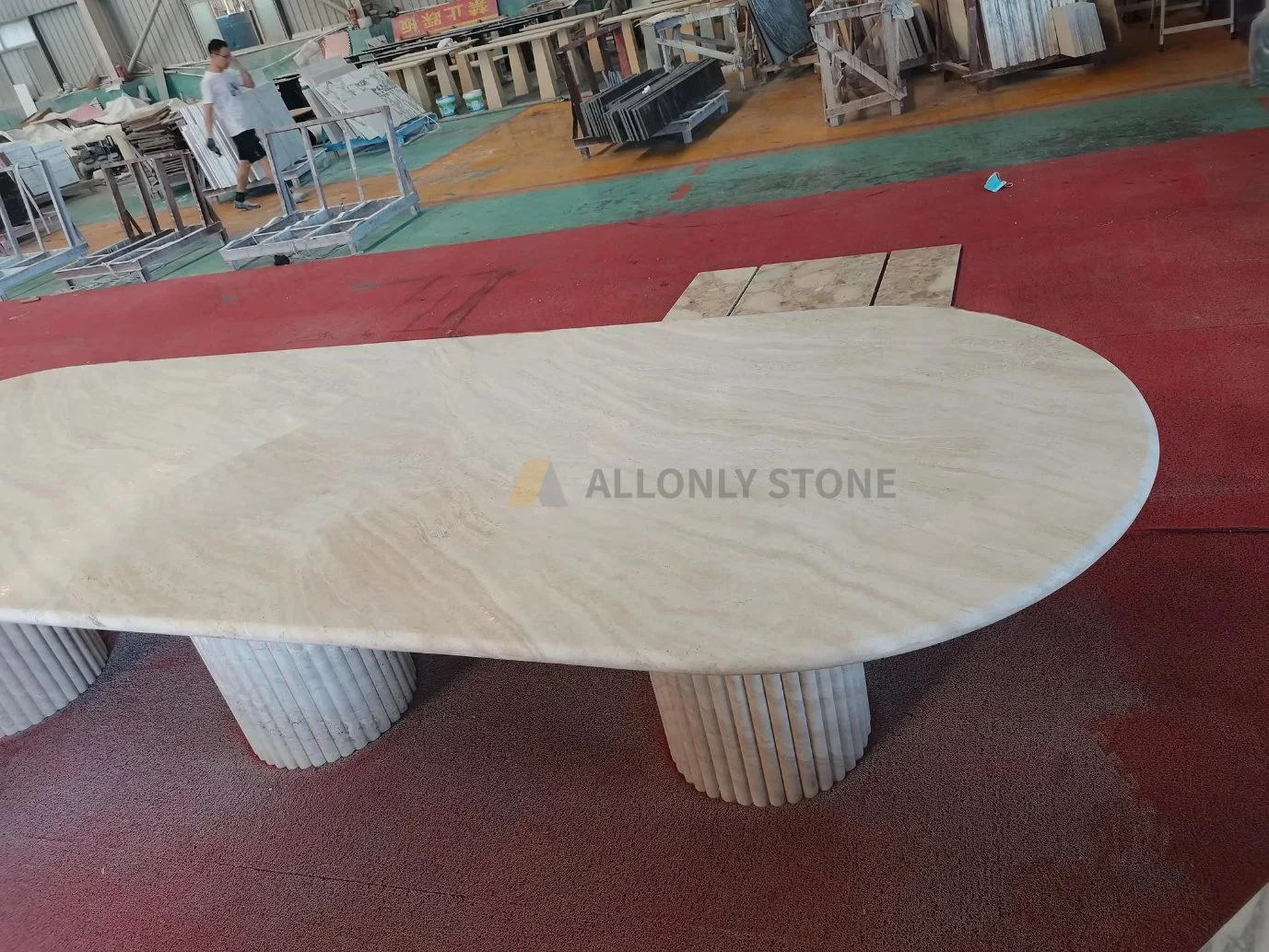 Hotel Office Room Travertine Big Long Table Oval Dining Table Meeting Conference Table