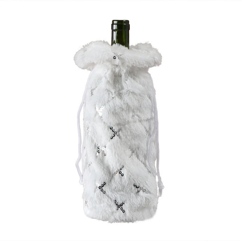 El comercio exterior de la Navidad de nuevos productos botella de champán Set Set de Vino Tinto de Navidad decoración de la Mesa de peluche blanco de la bolsa de botella