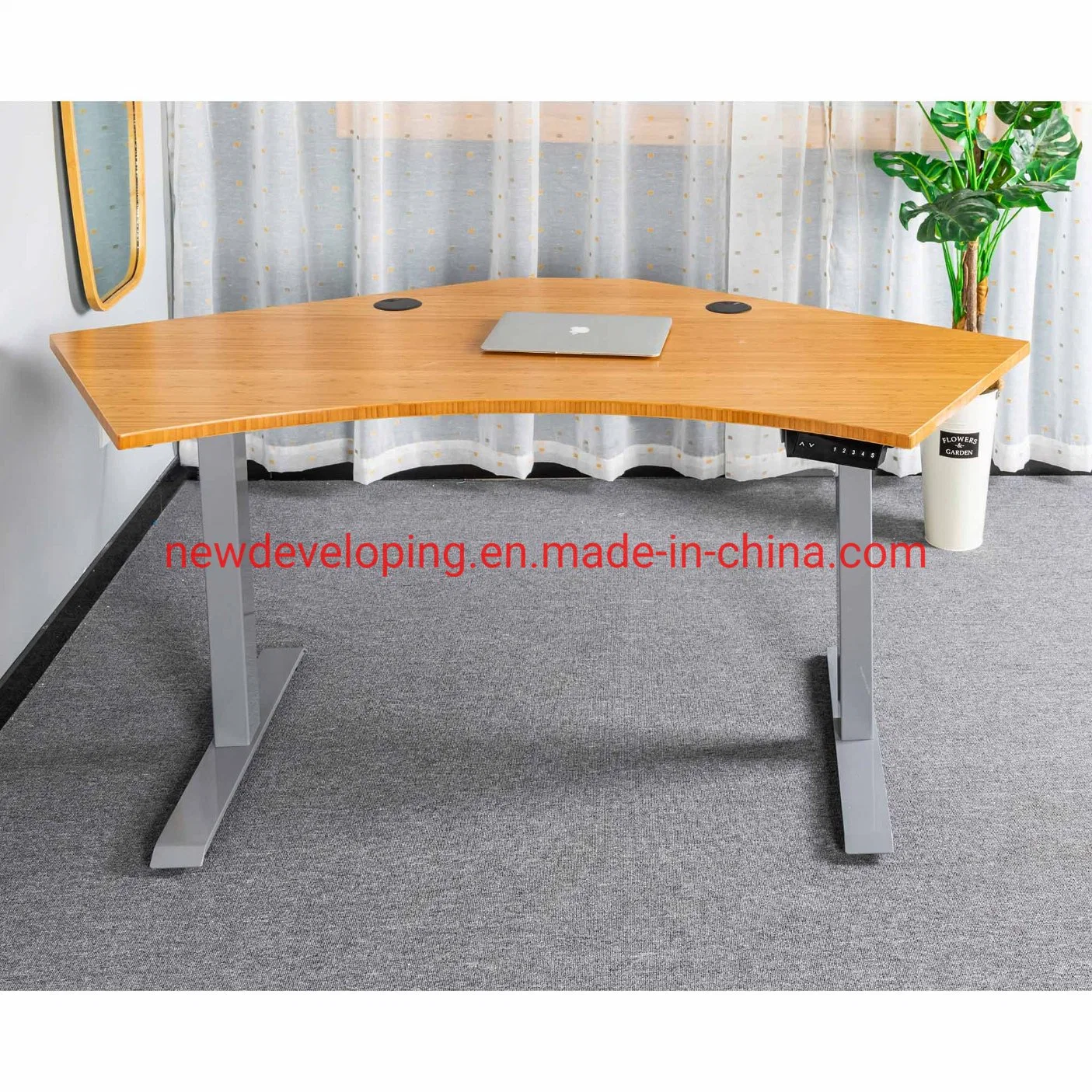 Solid Bamboo Natural Height Adjustable Table for Home Office