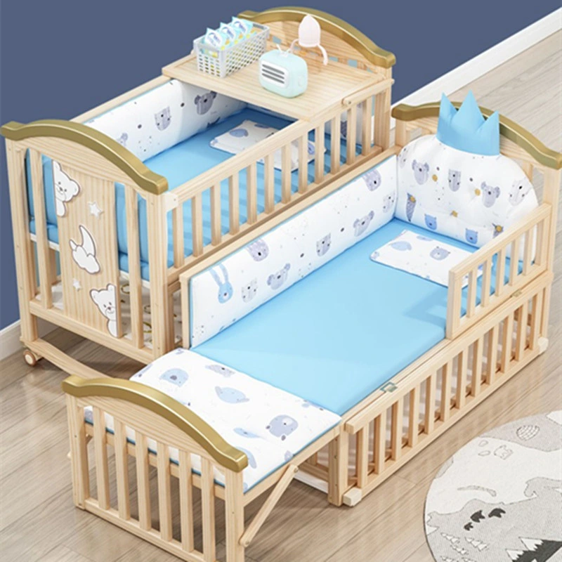 Baby Bed Multi-Functional Solid Wood Non-Painted Environmental Protection European Style Bed