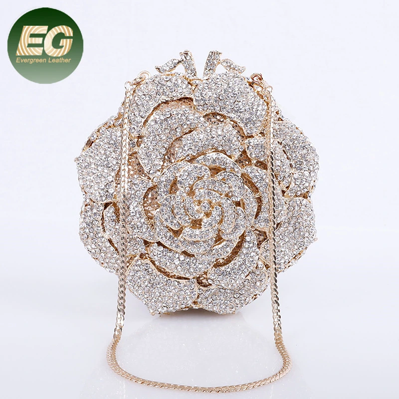 Leb977 Luxury Flower Shaped Rhinestone Lady Purse Crystal Evening Bags