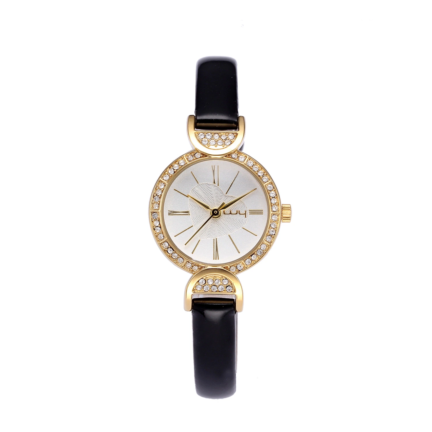 Ladies Clock Black Diamond Super Thin Leather Strap Watch Wy-004