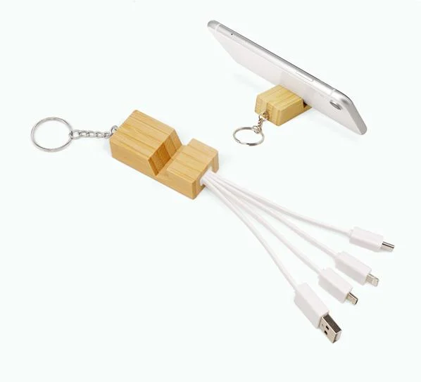 Eco-Friendly Promotional Gifts USB/Micro/Type-C/Ios Bamboo 3 in 1 USB Mobile Phone Charging Data Cable