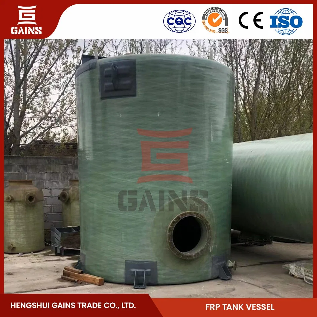 Gains Vertical Storage Tank Suppliers FRP Pressure Vessel Water Filter Tank China Sodium Hypochlorite GRP Storage Tank