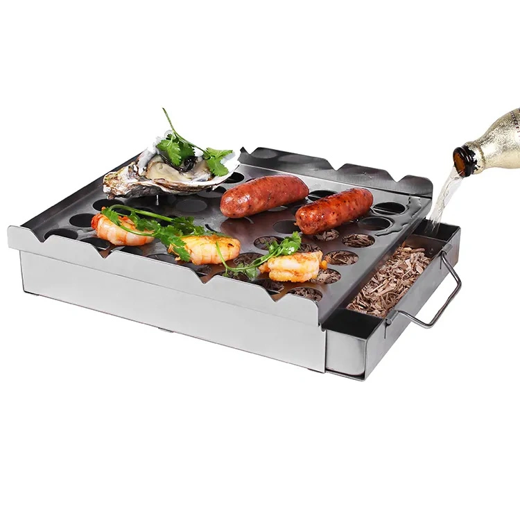 Fábrica OEM de acero inoxidable Smoker Box para pollo de pescado de carne Parrilla de barbacoa Plataforma de fumadores Barbacoa parrilla Rack