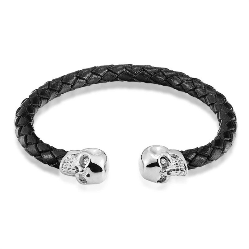 China fabricante de acessórios de moda estilo ocidental bracelete de cranio de couro para homens