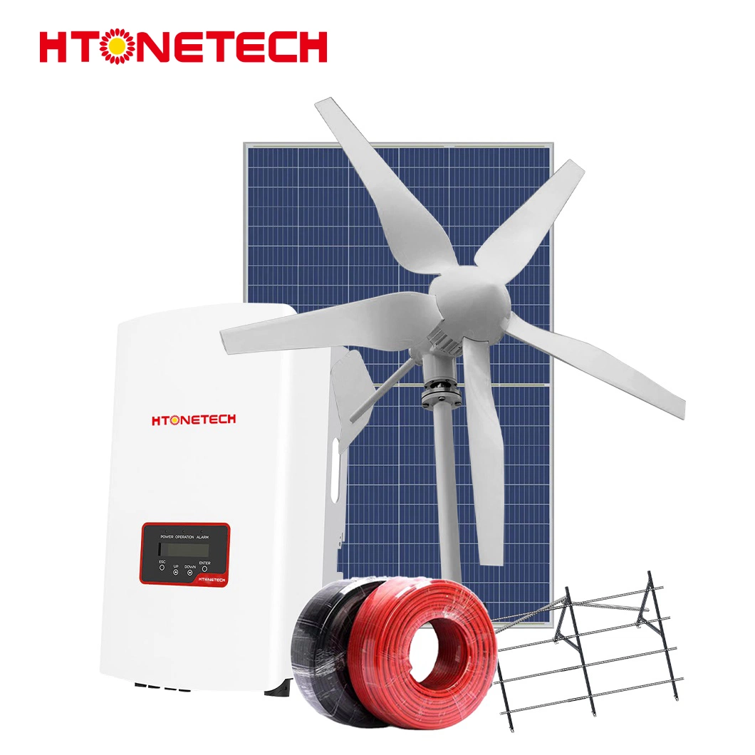 Htonetech China Monocrystalline Solar Panel 350W Suppliers 5kw 10kw 25kw 30W 40kw 5 Kw on Grid Solar Power System with Compact Wind Generator