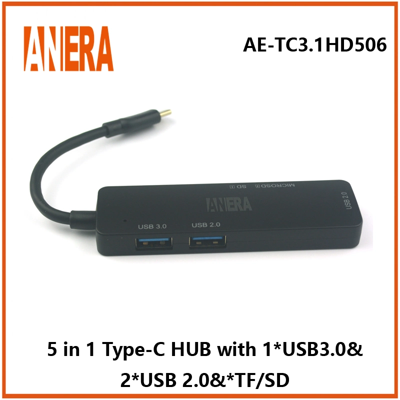 Anera Haute Performance 5 en 1 Multifonction USB C Portable Type C Hub Adaptateur avec Hub USB3.0/2.0 Lecteur de Carte SD/TF 2.0