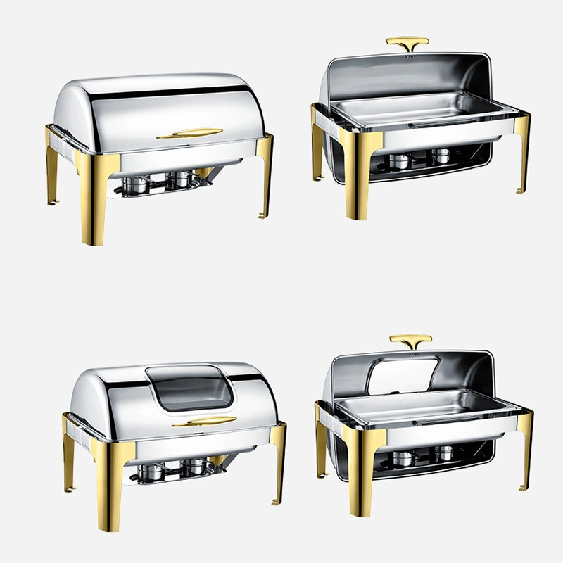 Rectangle Roll Top 9L Hotel Restaurant Food Warmer Chaffing Dish for Catering Roll Top Buffet Serving Set Chafing Dish