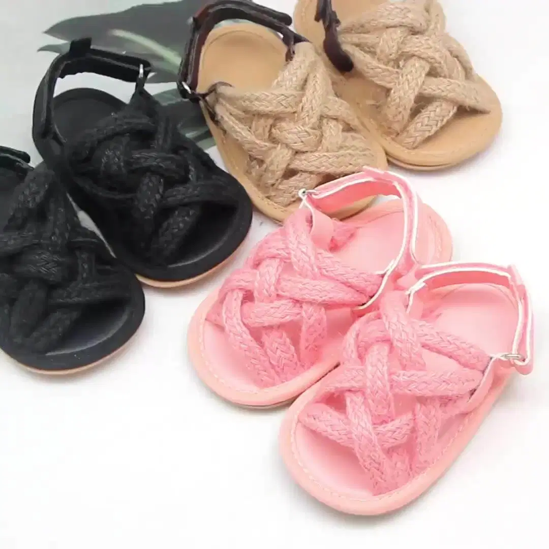 Las niñas sandalias cuerda de cáñamo Primavera/Verano zapatos bebé zapatos punta abierta