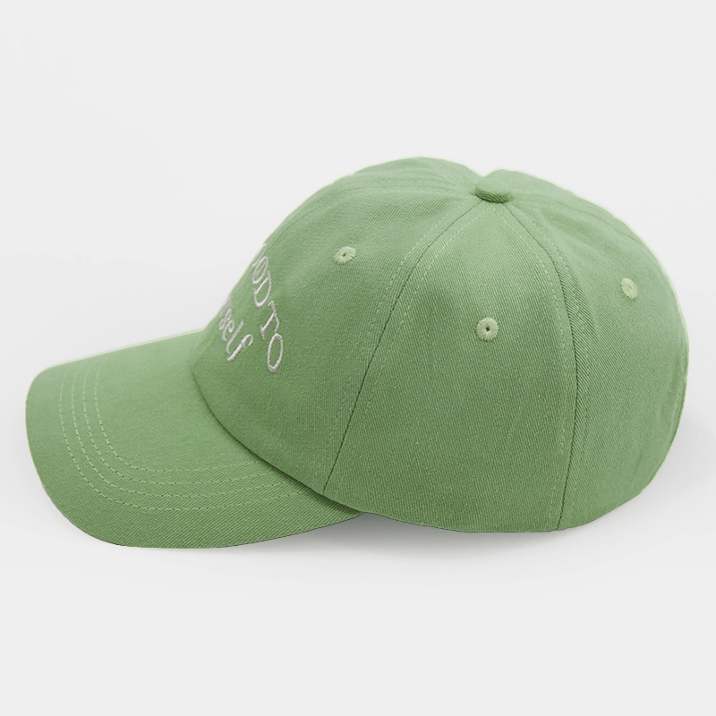 6 Panel Unstrukturierte Papa Hüte Grün Anpassen Stickerei Brief Logo Baseball-Cap Mit Geschwungener Krempe