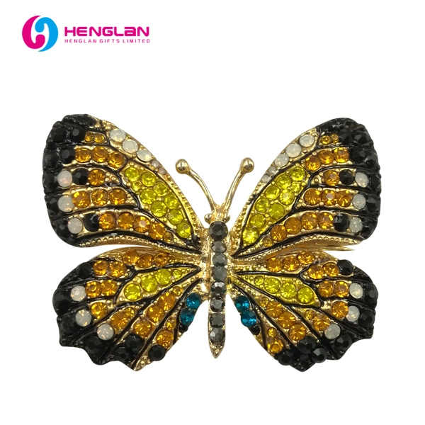 Factory Custom Made 3D Rhinestone Metal Alloy Jewelry Manufacturer Customized Beautiful Ornament Accessory Bespoke Wholesale/Supplier Fashion Brass Butterfly Brooch