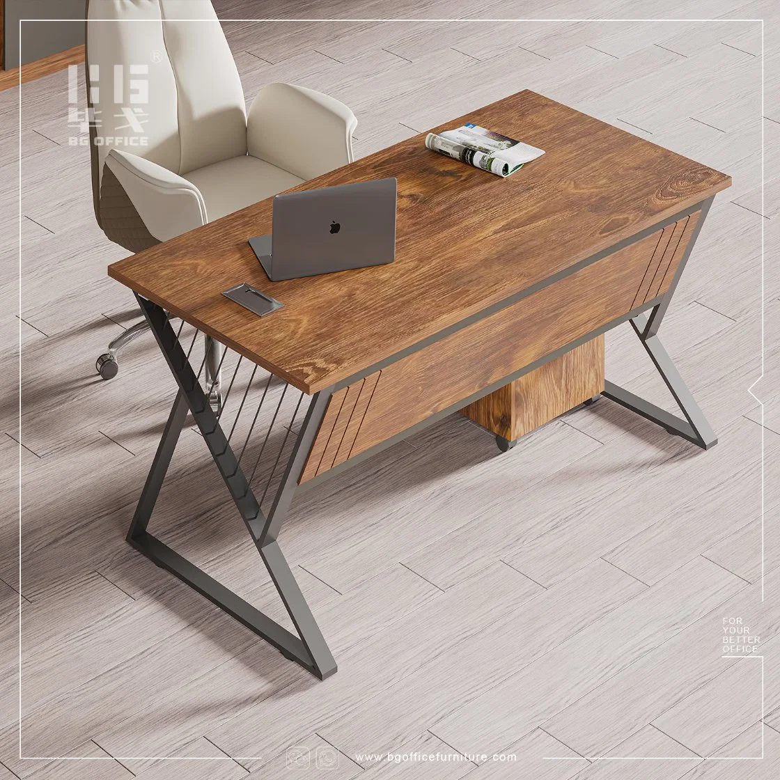 Großhandel Moderne Büromöbel Einfache Holz Executive Table Rötlich Braun Schreibtisch