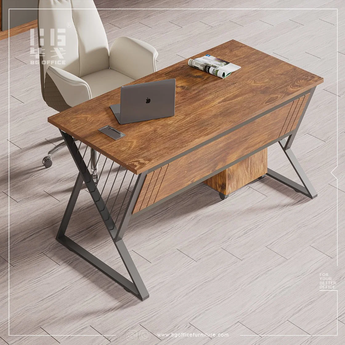 Wholesale Modern Office Furniture Simple Wooden Executive Table Reddish Brown Desk