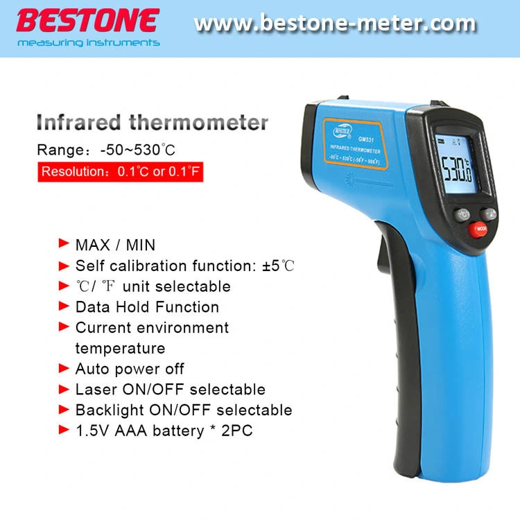 Tragbarer Infrarot-Thermometer für industrielle Temperaturmessungen - 50º C~530º C GM531 Mit Selbstkalibrierungsfunktion