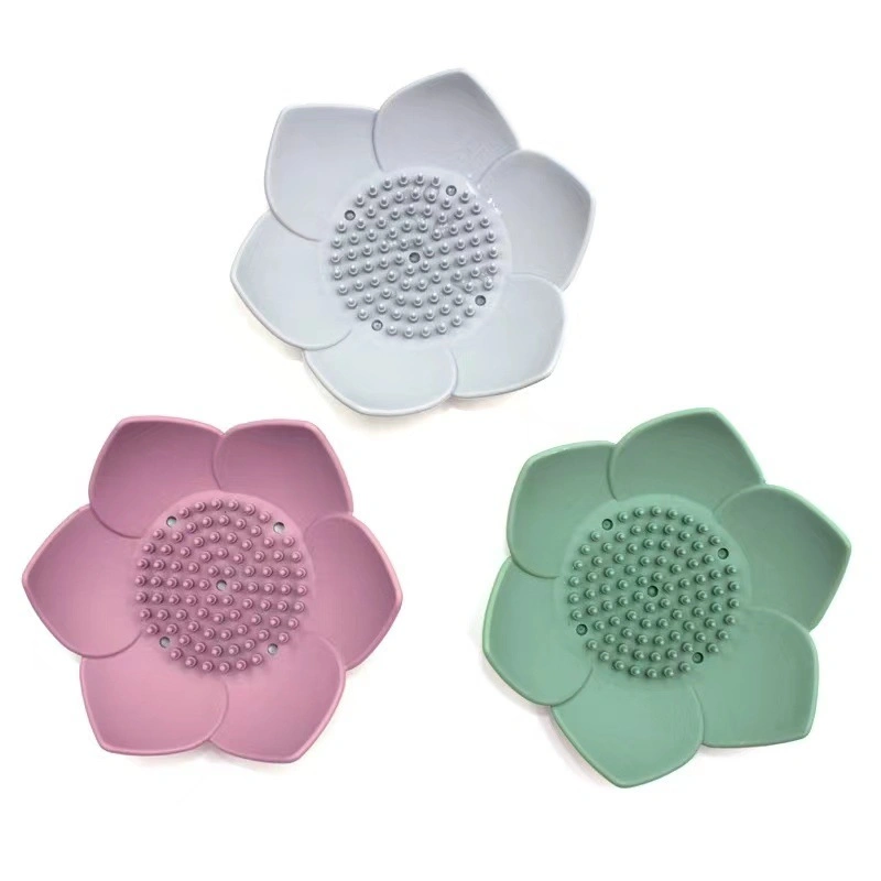 Lotus Drain Silicone Rubber Soap Holder Silicone Washable Flower Silicone Shower Soap Dish