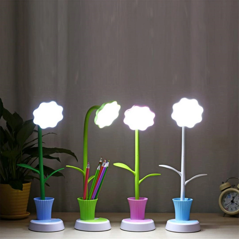 Creative Sunflower Pen Holder Eye Protection Portable LED Reading Table Lamp USB Cartoon Touch LED Charging Desk Lamp