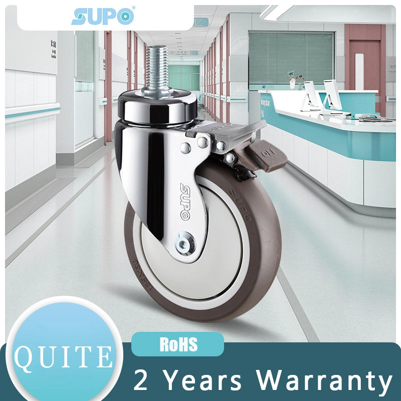 Supo M03 Series Chrome Bracket TPR Wheel Castor Medical Caster for Hospital Bed