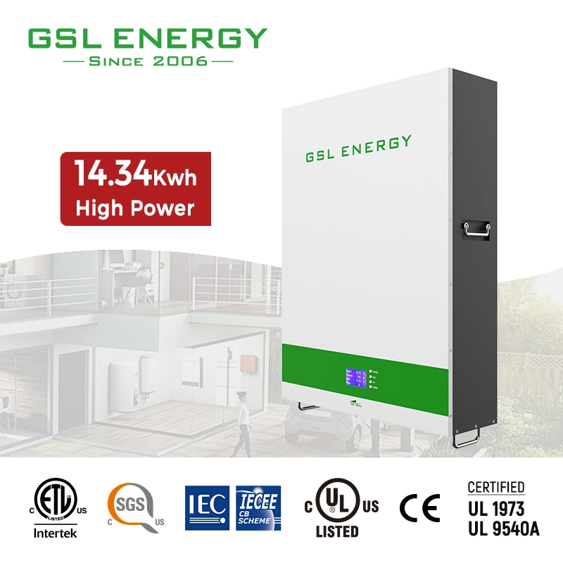 Gsl Energy 20 Years Warranty Powerwall 14.34kwh 48V 51.2V Wall-Mounted LiFePO4 Lithium Battery Pack for Solar Power System