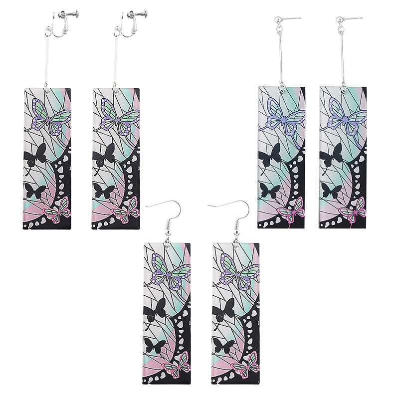 2021 New Style Demon Slayer Tanjiro Anime Earrings Cosplay Butterfly Earring Cosplay Accessories for Party