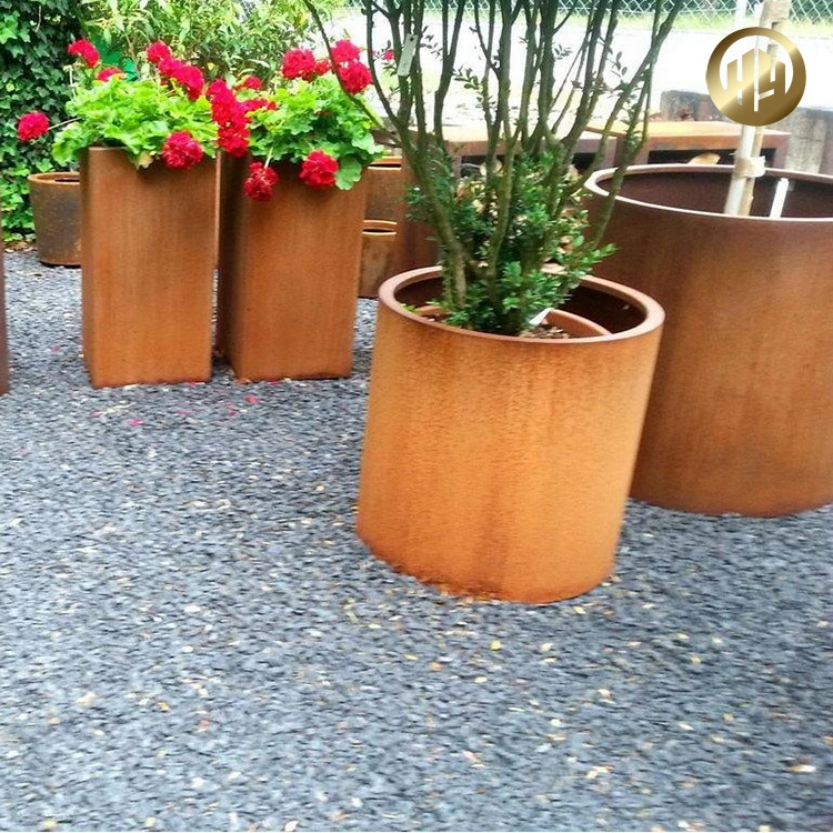 Plantadeira de flores de aço corten redonda Pot decoração simples viveiro de Metal