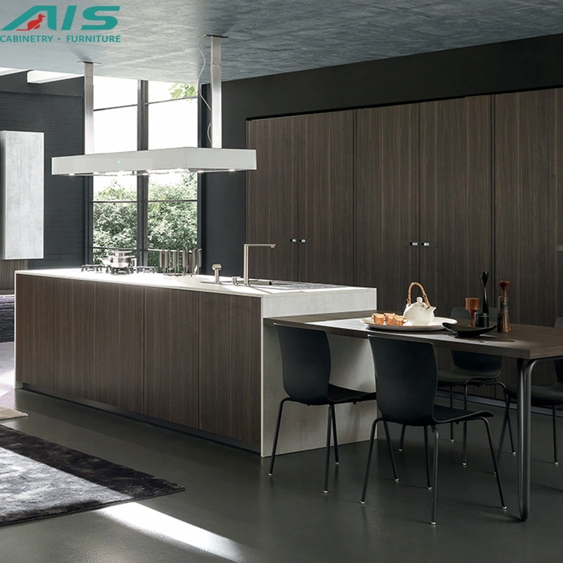 Китай AIS современный дизайн пользовательских роскошный мебели многофункциональная практических коричневого дерева островные кухонные шкафы для кухни