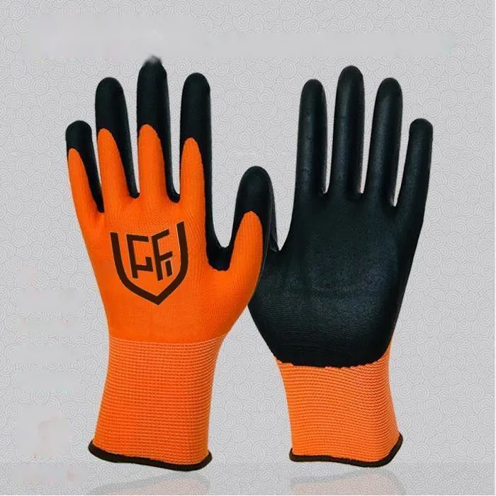 Precio barato Rendimiento de alta calidad/alto costo 15g Nylon Palm espuma nitrilo Guante revestido con Logo Handschuhe aus Nitrilo