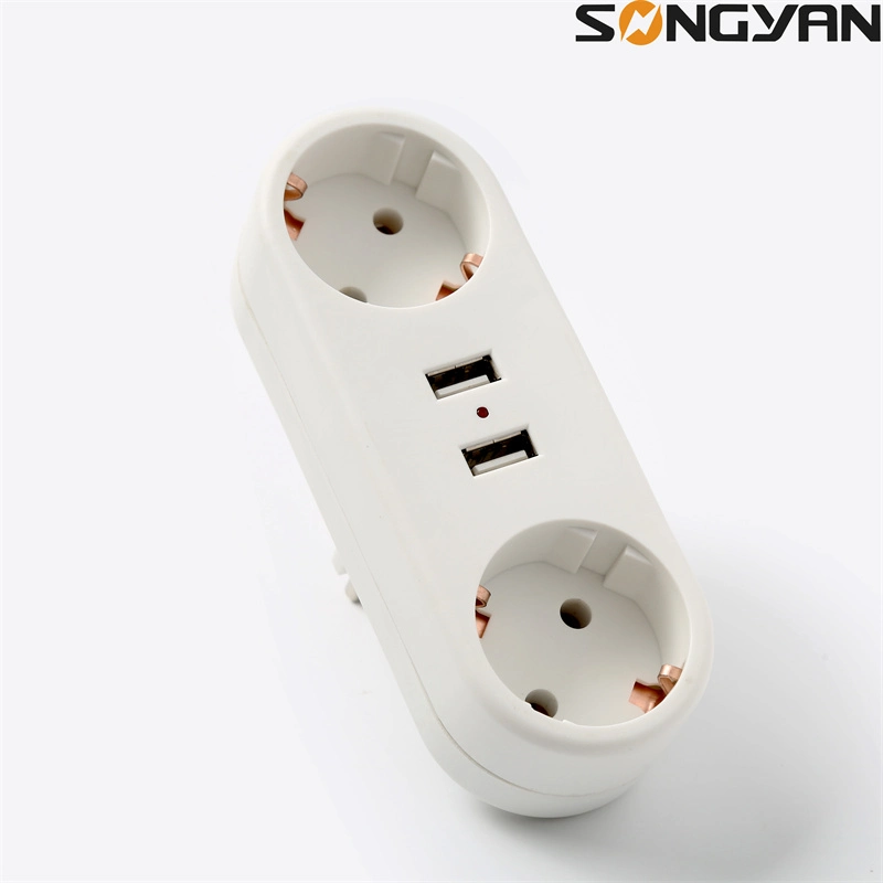 Hot Sale Germany Plug Wall Socket with 2 USB Ports Travel Adapter Plug