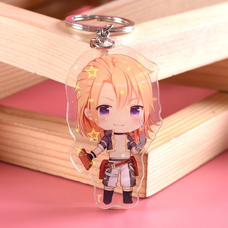 Porte-clés en acrylique Colle de dépôt double face transparent créatif sur le dessin animé personnalisé Porte-clés laser Anime Figure porte-clés