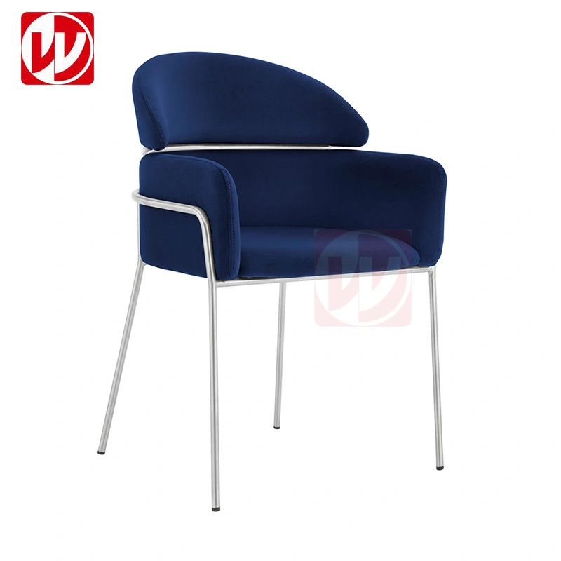 Elegent Design Restaurant Furniture Blue Velvet Low Back Armrest Dining Room Chair