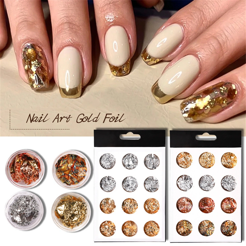 Nail Art Decoration Gold Silver clou ultra léger en aluminium 12 Grille papier 3D Aluminium coloré autocollant Décoration Manucure Nail Fleuret