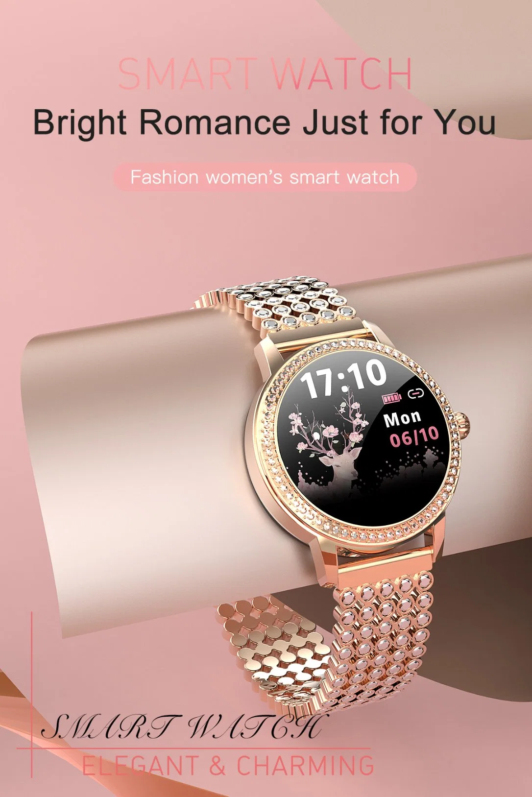 Best Selling Fashion Lw20 Steel Diamond-Studded Gift for Lover Smart Watch for Women