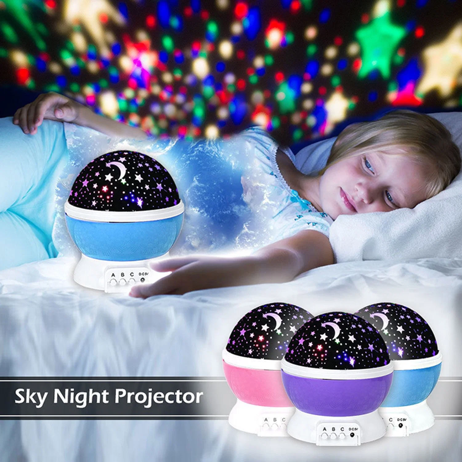 LED Bulbs 9 Light Color Changing Moon Star Projector Baby 360 Degree Rotating Night Light